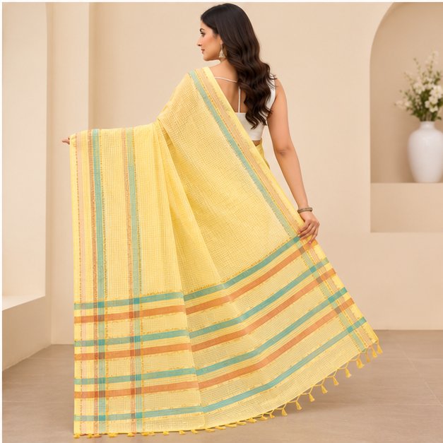 MANGALGIRI 6 LINE ZARI BORDER COTTON SAREE - View 7