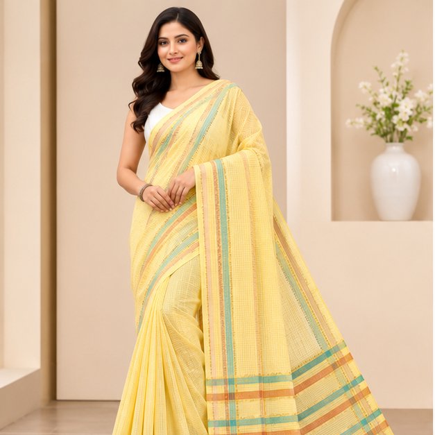 MANGALGIRI 6 LINE ZARI BORDER COTTON SAREE - View 8
