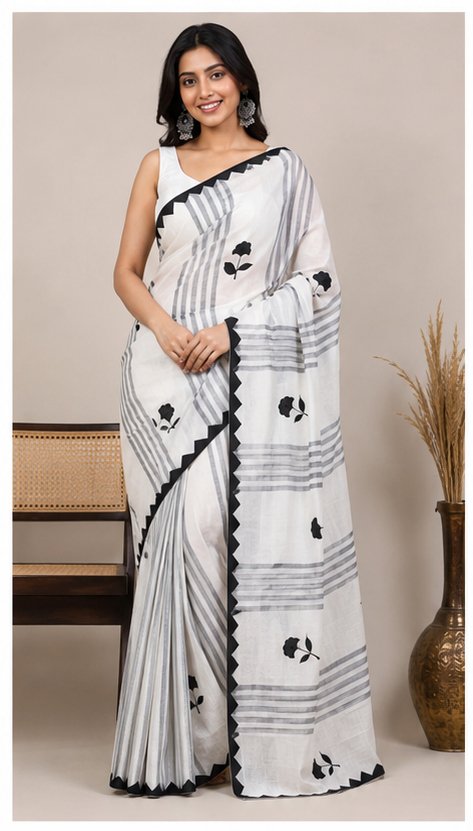 DHANIAKHALI COTTON APPLICK SAREE - View 2