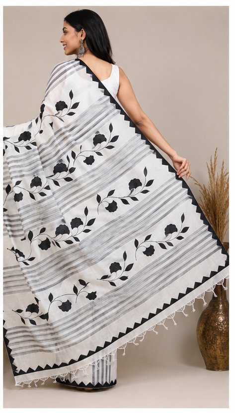 DHANIAKHALI COTTON APPLICK SAREE - View 3