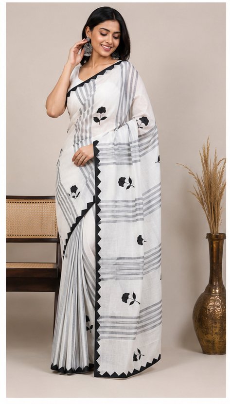 DHANIAKHALI COTTON APPLICK SAREE - View 4