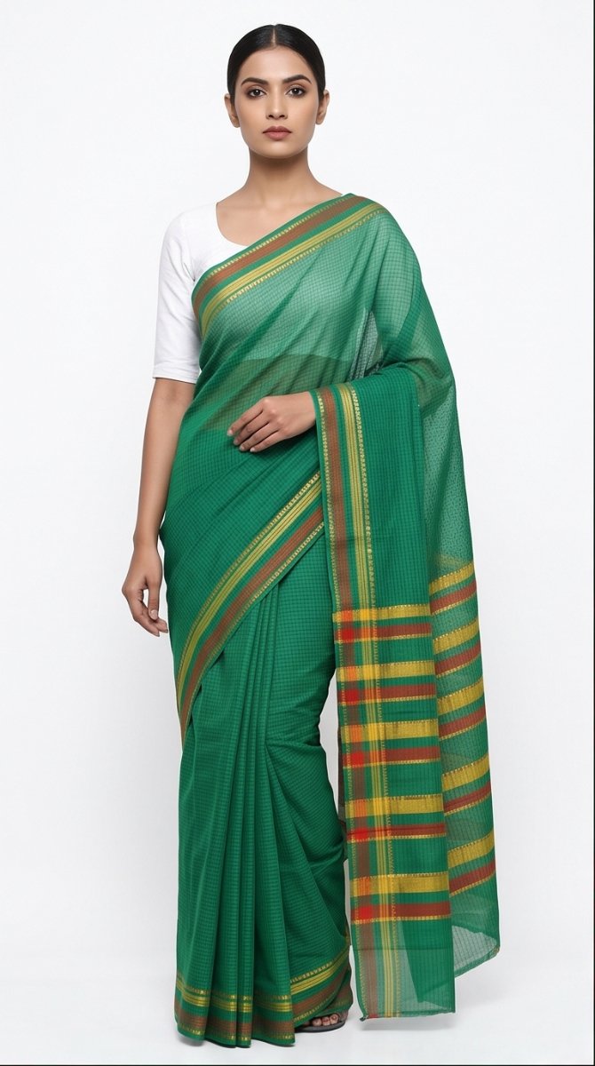 MANGALGIRI 6 LINE ZARI BORDER COTTON SAREE - View 14