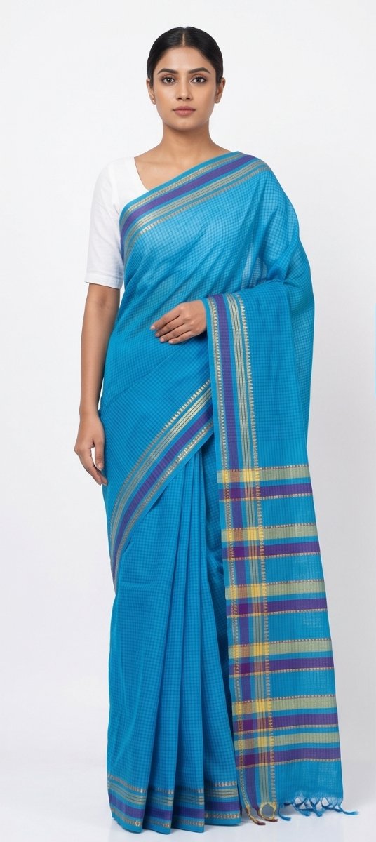 MANGALGIRI 6 LINE ZARI BORDER COTTON SAREE - View 17