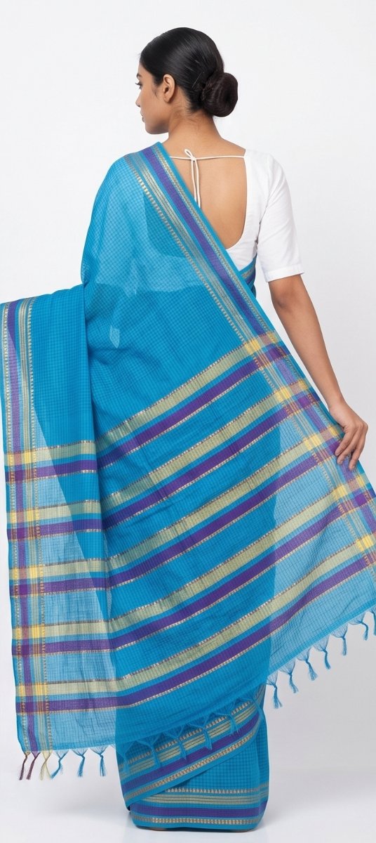 MANGALGIRI 6 LINE ZARI BORDER COTTON SAREE - View 18