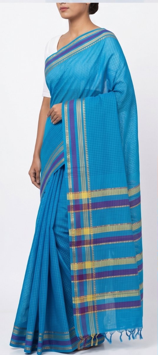 MANGALGIRI 6 LINE ZARI BORDER COTTON SAREE - View 19