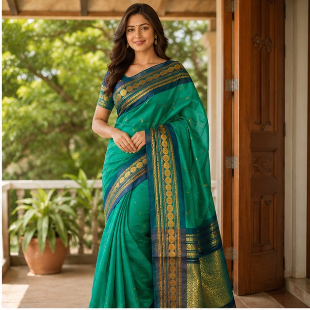 GADWAL SICO SAREE(RAMA GREEN AND TEAL BLUE)