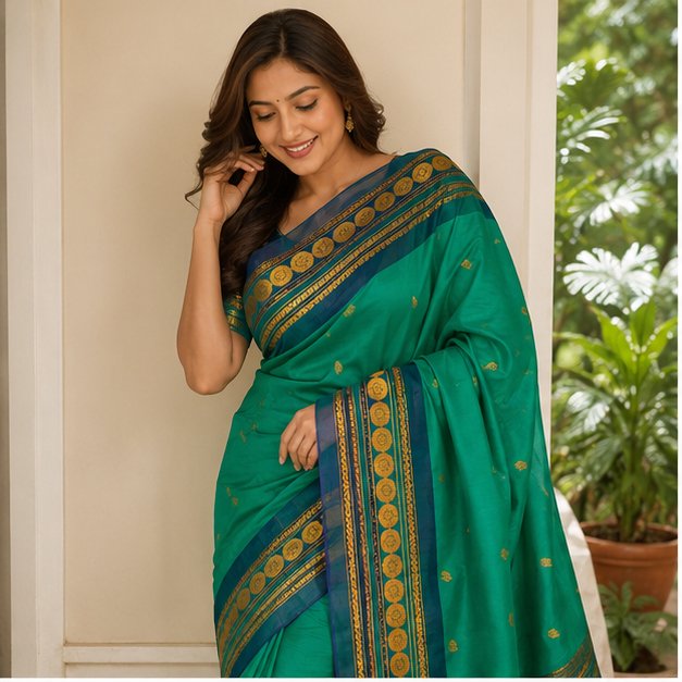 GADWAL SICO SAREE(RAMA GREEN AND TEAL BLUE) - View 4