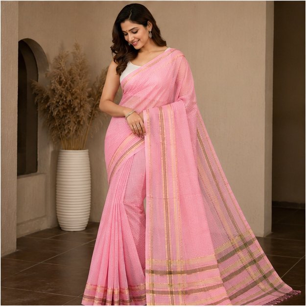 MANGALGIRI 6 LINE ZARI BORDER COTTON SAREE - View 22