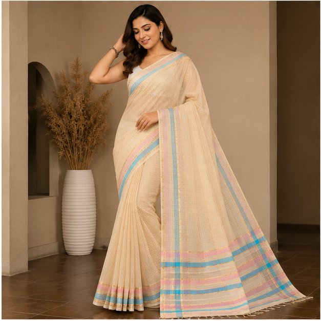 MANGALGIRI 6 LINE ZARI BORDER COTTON SAREE - View 25