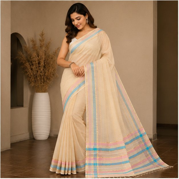 MANGALGIRI 6 LINE ZARI BORDER COTTON SAREE - View 26