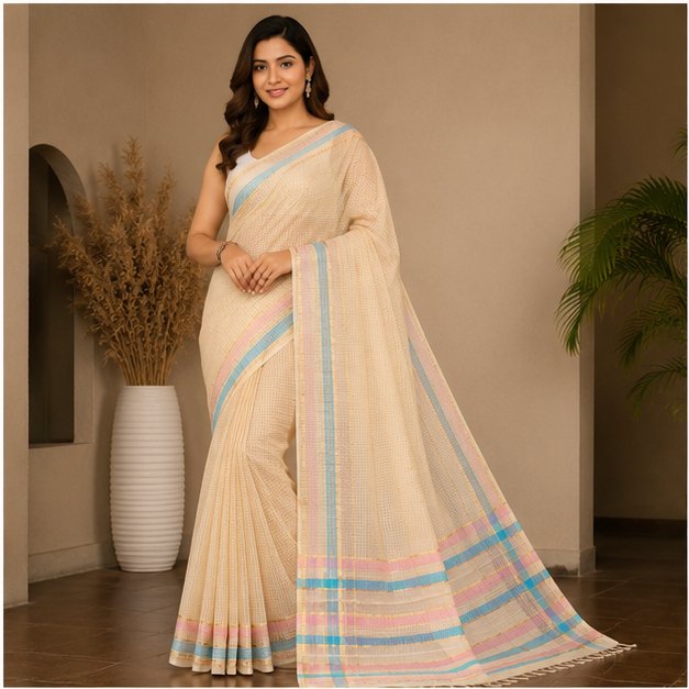 MANGALGIRI 6 LINE ZARI BORDER COTTON SAREE - View 27