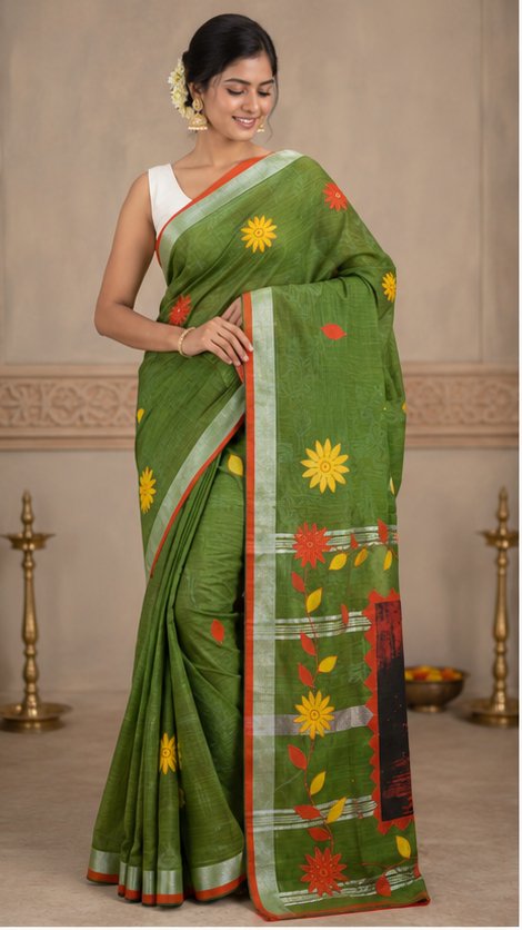 DESIGNER BATIK POSTER ON COTTON SAREE - View 4