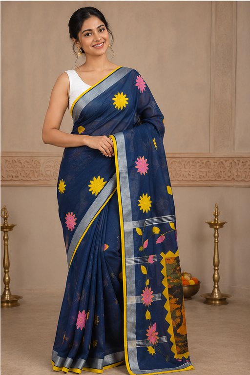 DESIGNER BATIK POSTER ON COTTON SAREE - View 5