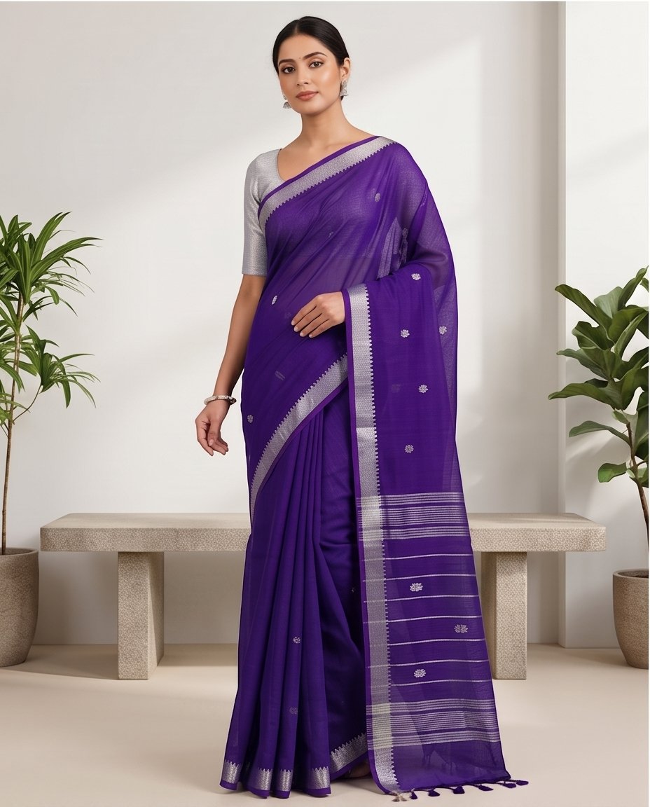 MANGALGIRI NIZAM ZARI BORDER ZARI BUTTA COTTON SAREE - View 6