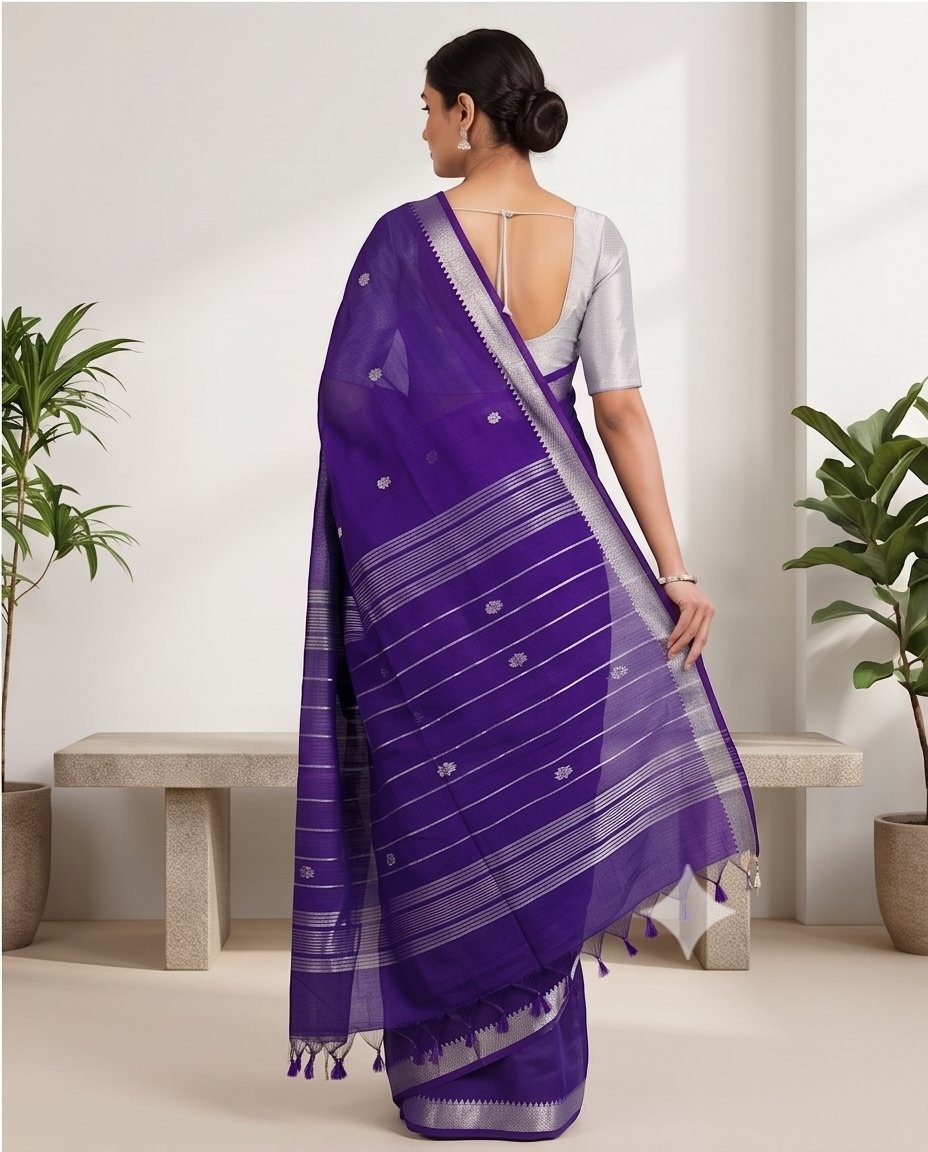 MANGALGIRI NIZAM ZARI BORDER ZARI BUTTA COTTON SAREE - View 7