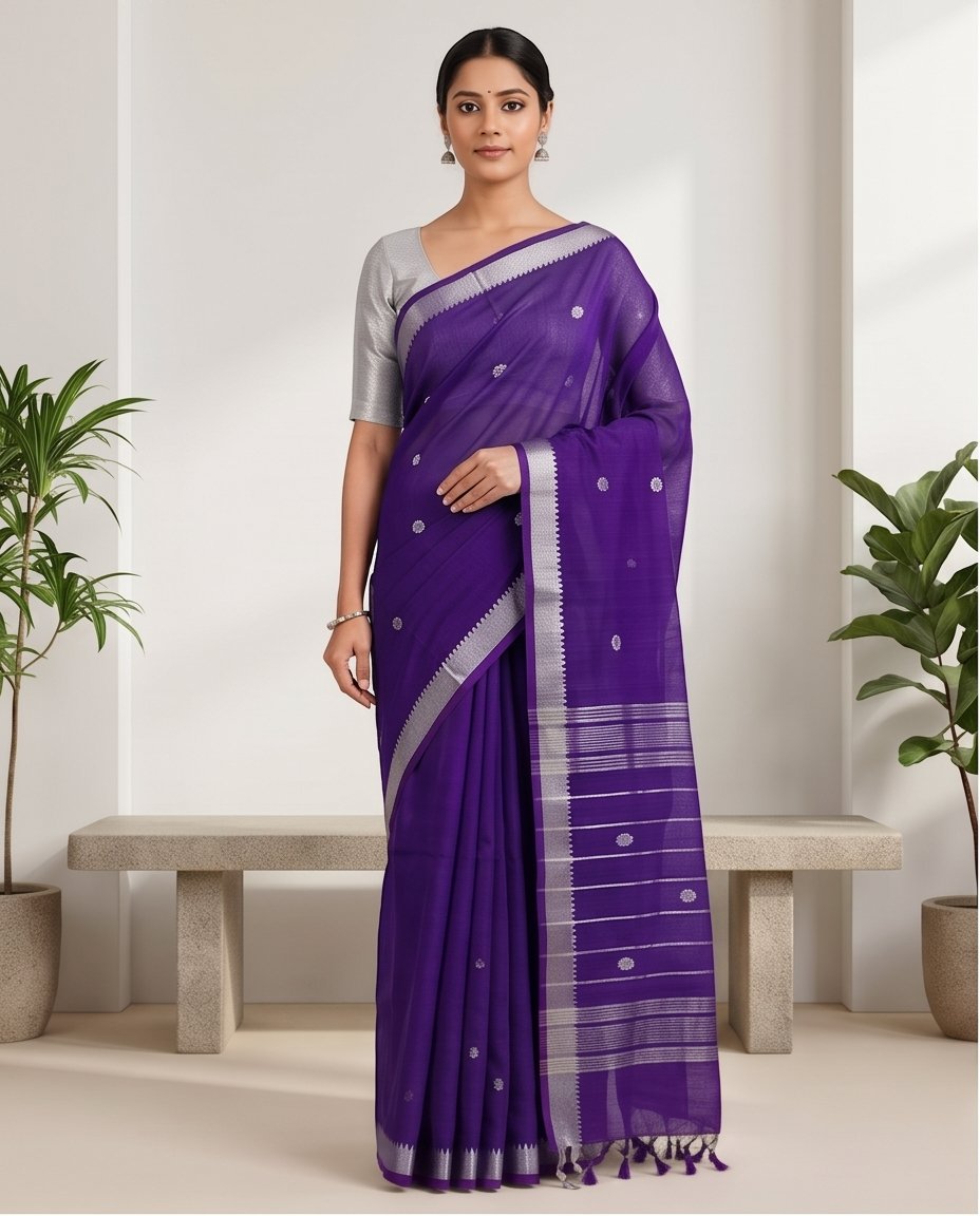 MANGALGIRI NIZAM ZARI BORDER ZARI BUTTA COTTON SAREE - View 8