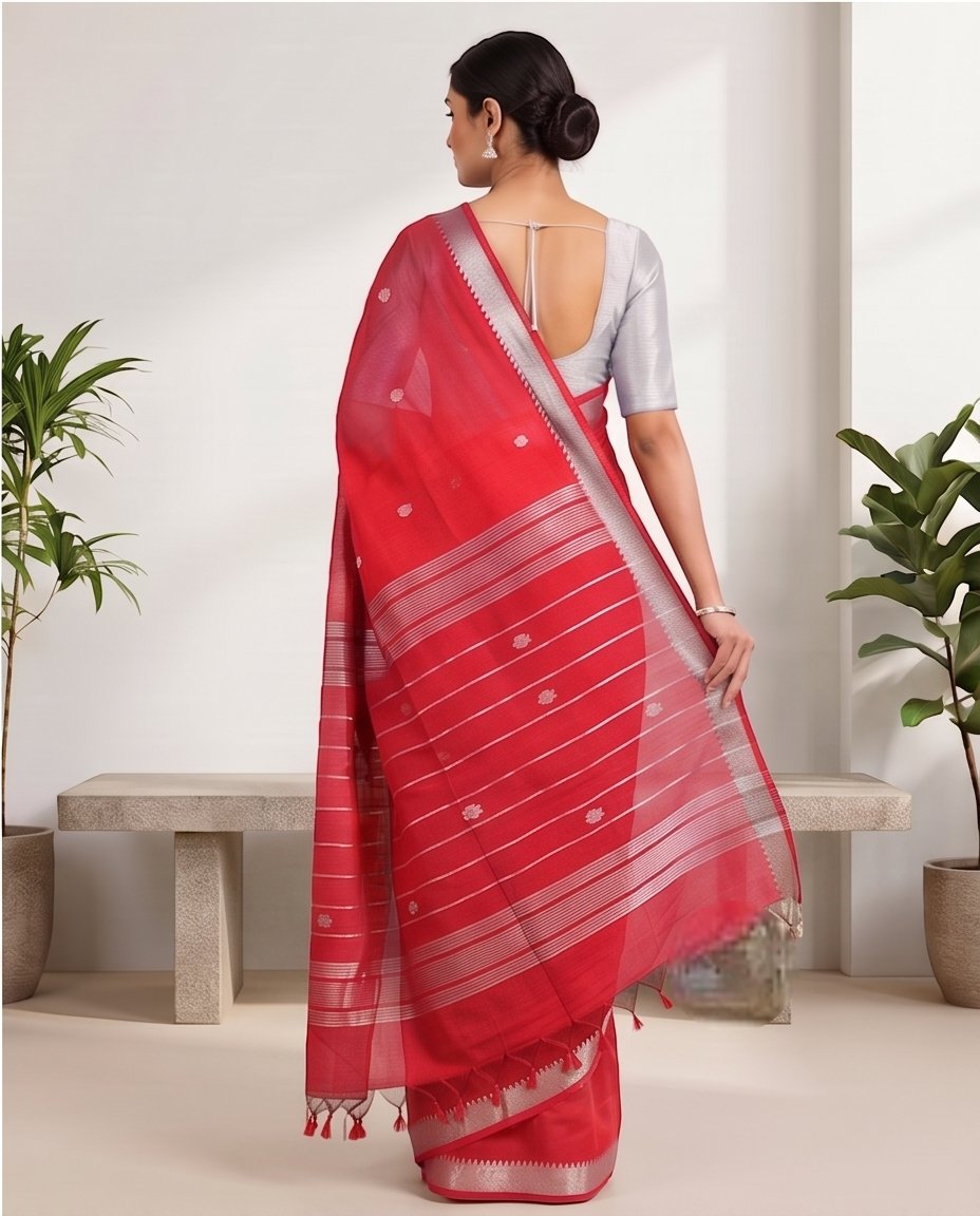 MANGALGIRI NIZAM ZARI BORDER ZARI BUTTA COTTON SAREE - View 10