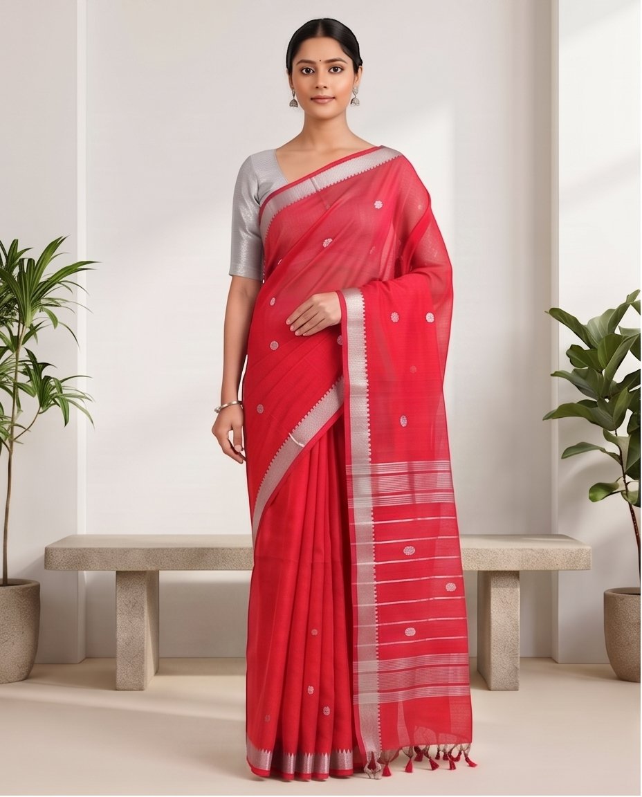 MANGALGIRI NIZAM ZARI BORDER ZARI BUTTA COTTON SAREE - View 11