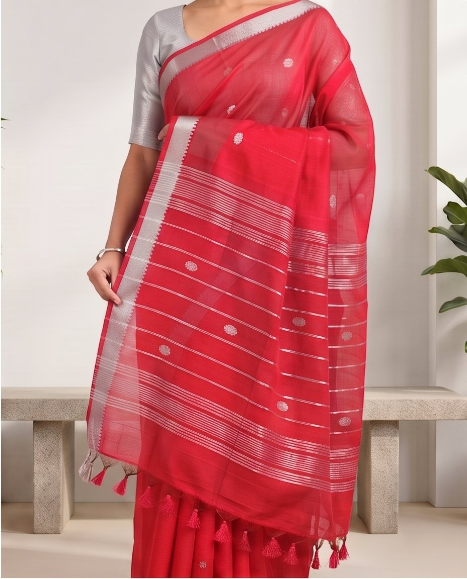 MANGALGIRI NIZAM ZARI BORDER ZARI BUTTA COTTON SAREE - View 12