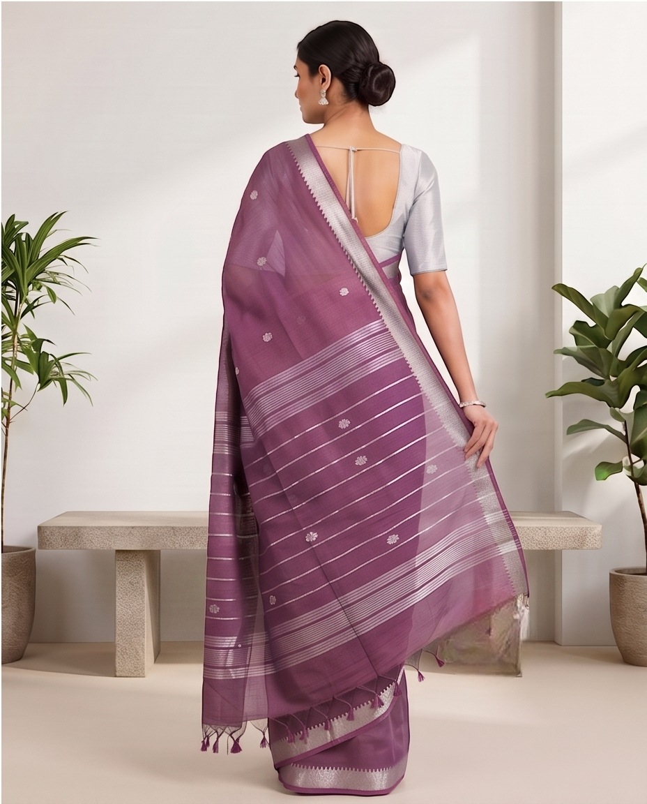 MANGALGIRI NIZAM ZARI BORDER ZARI BUTTA COTTON SAREE - Color:DUSTY ROSE