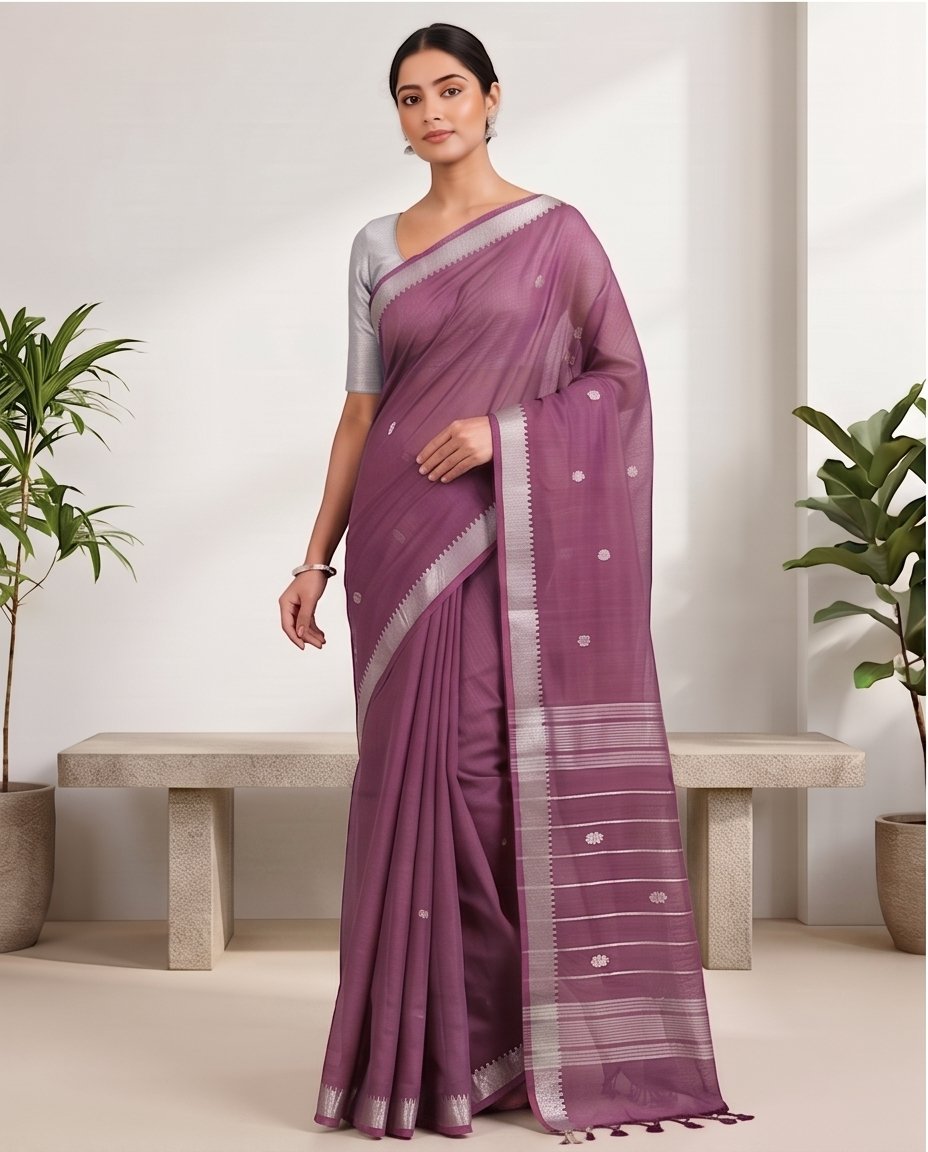 MANGALGIRI NIZAM ZARI BORDER ZARI BUTTA COTTON SAREE - View 15