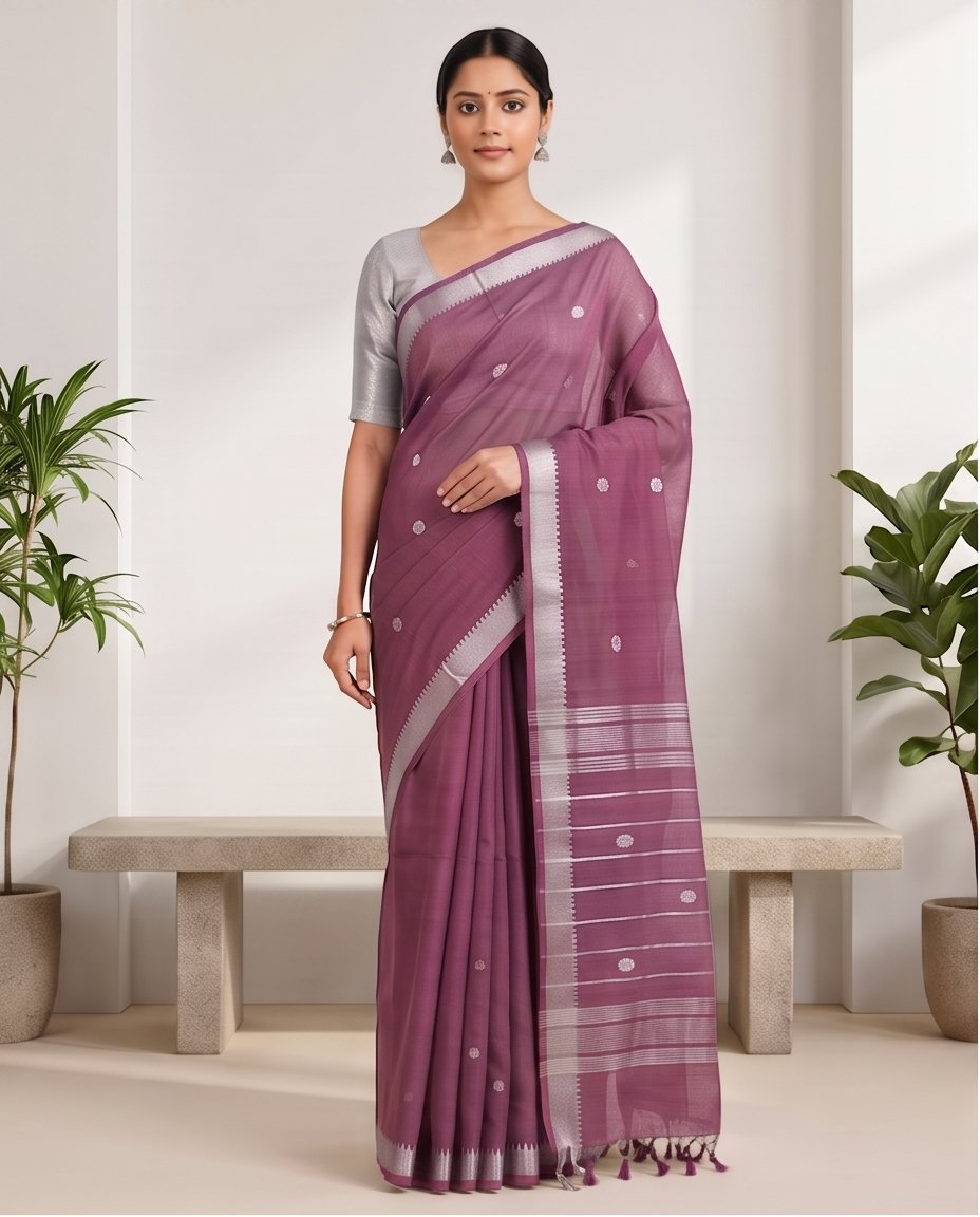 MANGALGIRI NIZAM ZARI BORDER ZARI BUTTA COTTON SAREE - View 16