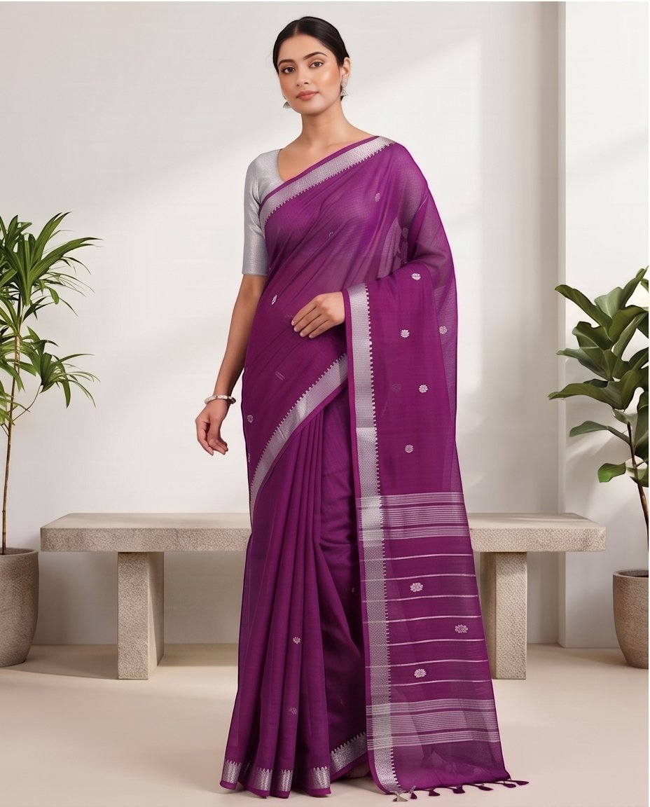 MANGALGIRI NIZAM ZARI BORDER ZARI BUTTA COTTON SAREE - View 18