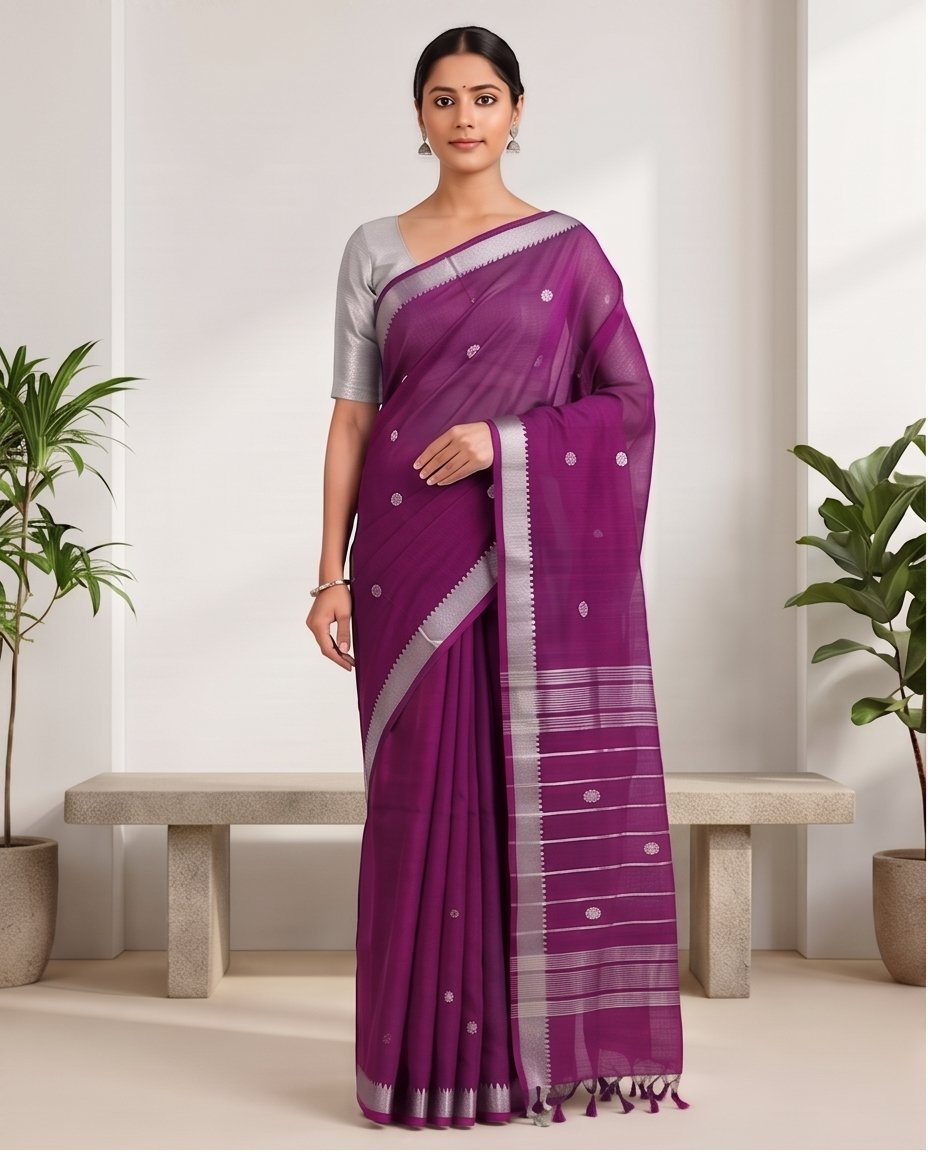 MANGALGIRI NIZAM ZARI BORDER ZARI BUTTA COTTON SAREE - View 20