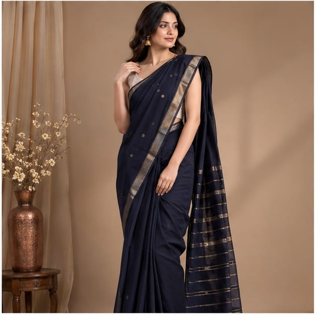 MANGALGIRI NIZAM ZARI BORDER ZARI BUTTA COTTON SAREE - View 23