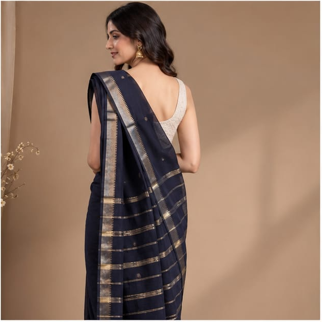MANGALGIRI NIZAM ZARI BORDER ZARI BUTTA COTTON SAREE - View 24
