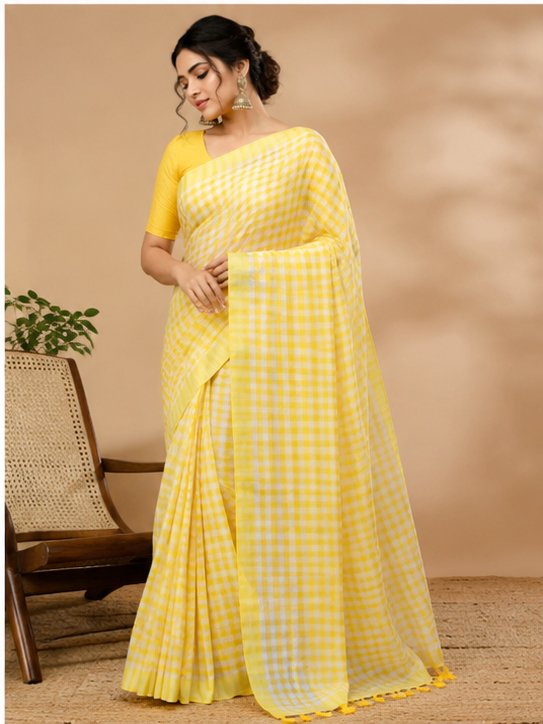 MOL COTTON CHECK SAREE - View 3