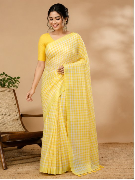 MOL COTTON CHECK SAREE - View 4