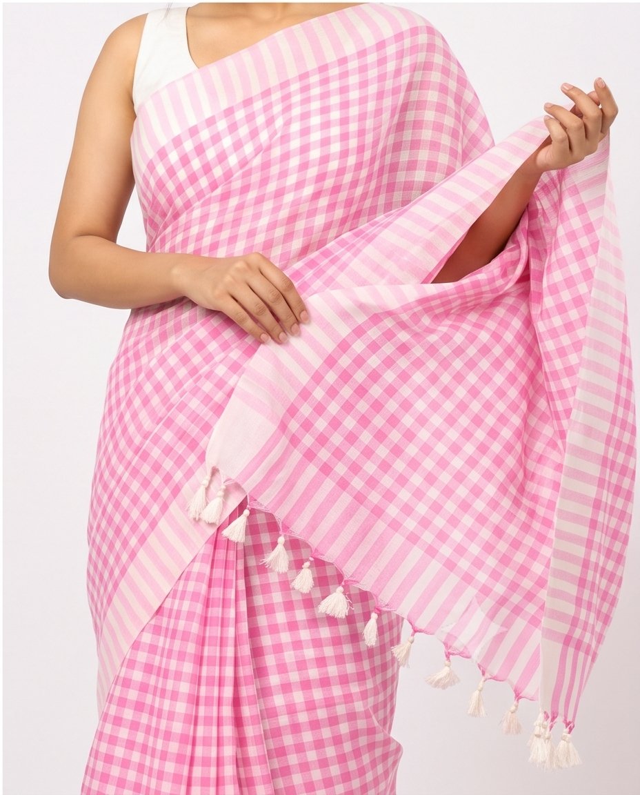 MOL COTTON CHECK SAREE - View 6