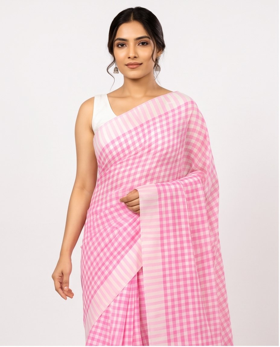 MOL COTTON CHECK SAREE - View 7