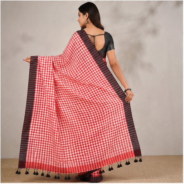 MOL COTTON CHECK SAREE - View 10