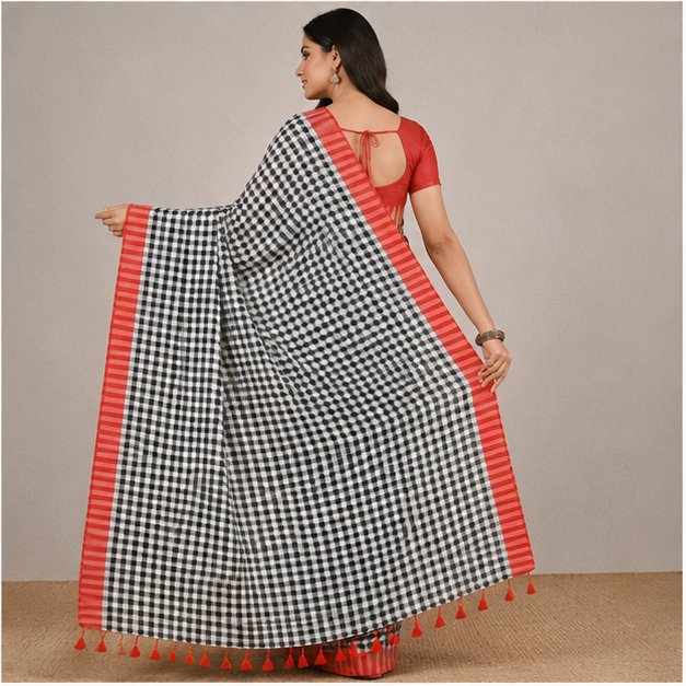 MOL COTTON CHECK SAREE - View 15
