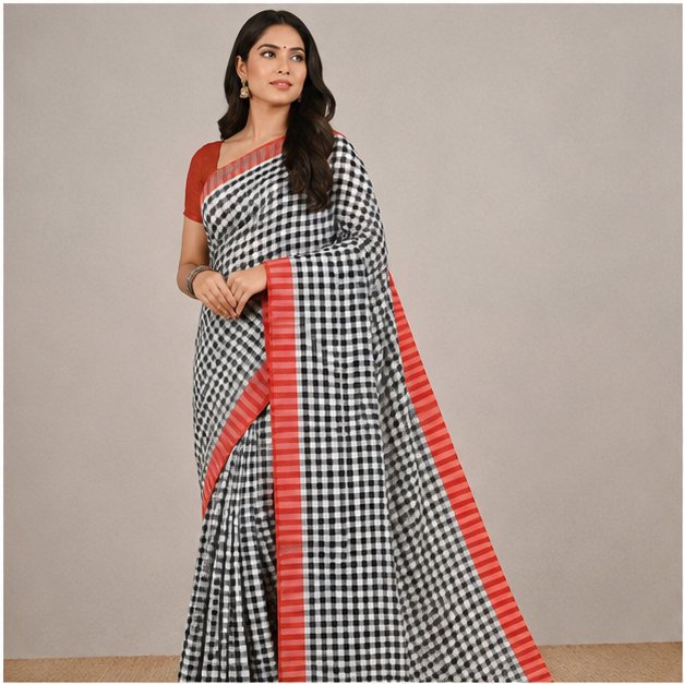 MOL COTTON CHECK SAREE - View 16
