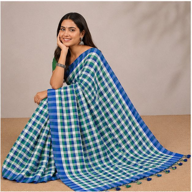 MOL COTTON CHECK SAREE - View 17