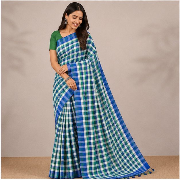 MOL COTTON CHECK SAREE - View 18
