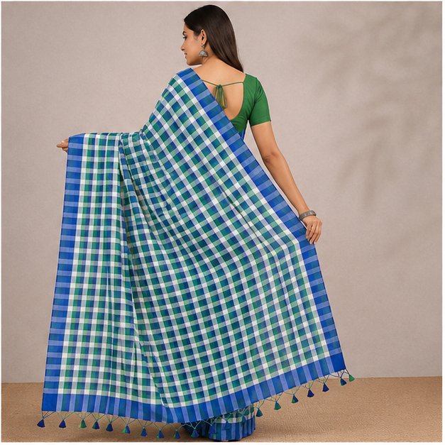 MOL COTTON CHECK SAREE - View 19