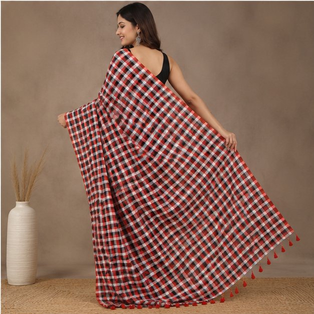 MOL COTTON CHECK SAREE - View 23