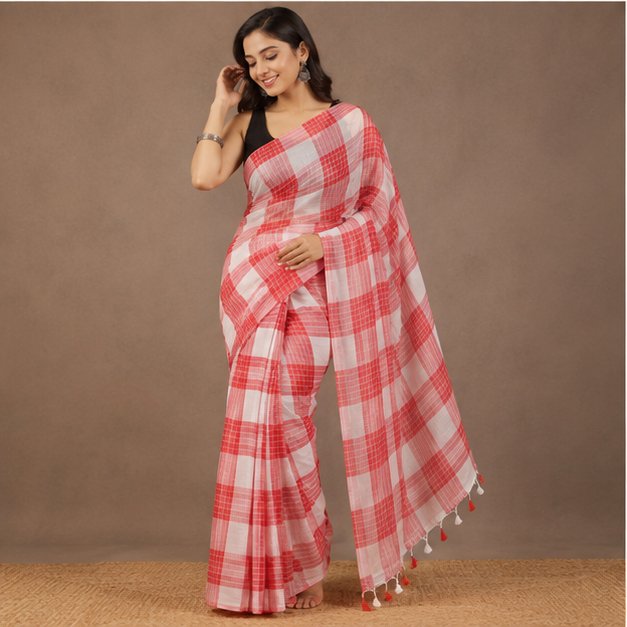 MOL COTTON CHECK SAREE - View 26