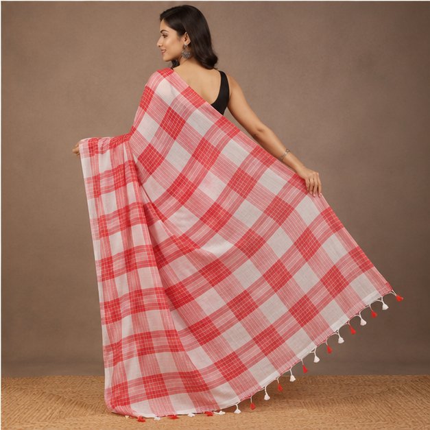MOL COTTON CHECK SAREE - View 27