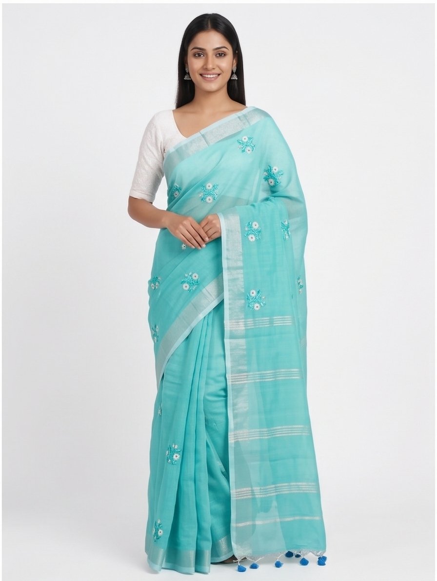 EMBROIDERY ON LINEN SAREE - View 6