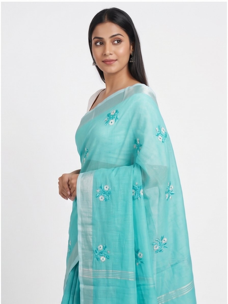 EMBROIDERY ON LINEN SAREE - View 7