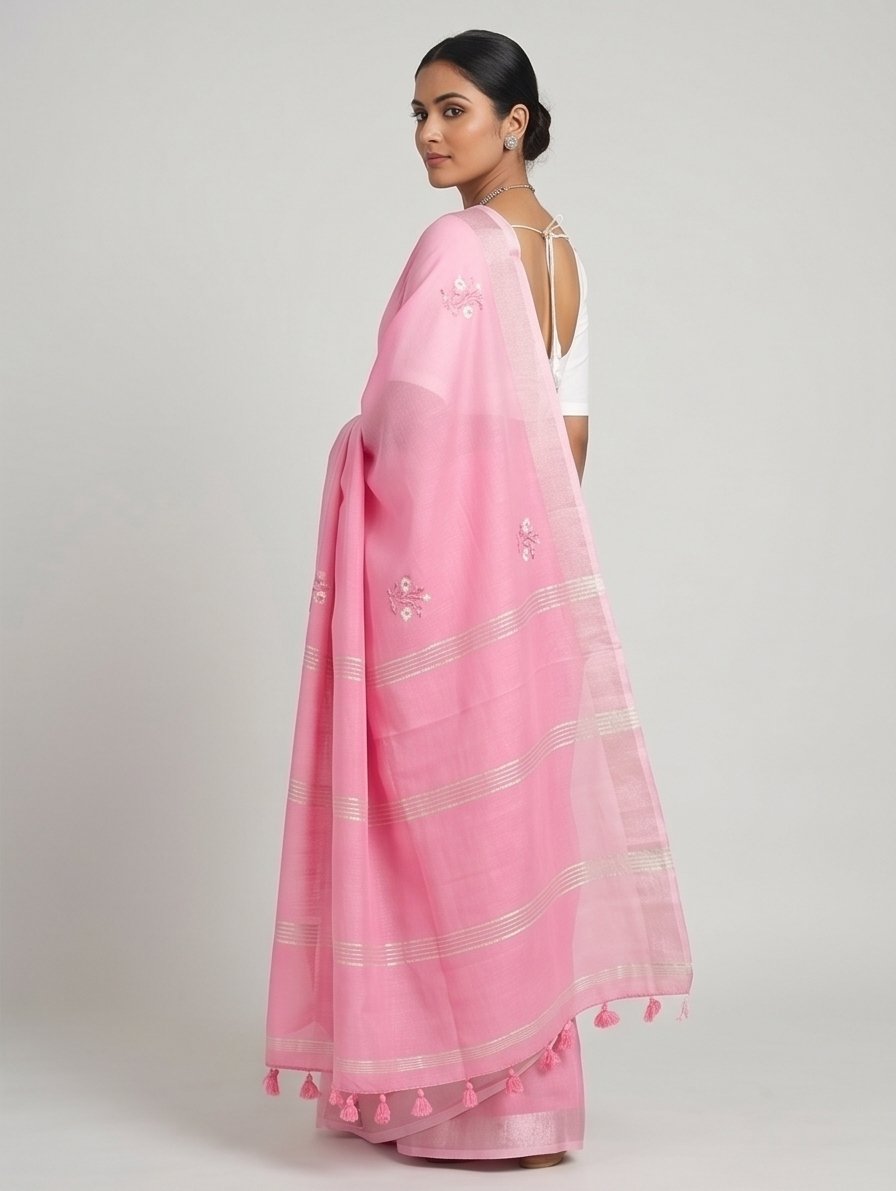EMBROIDERY ON LINEN SAREE - View 11