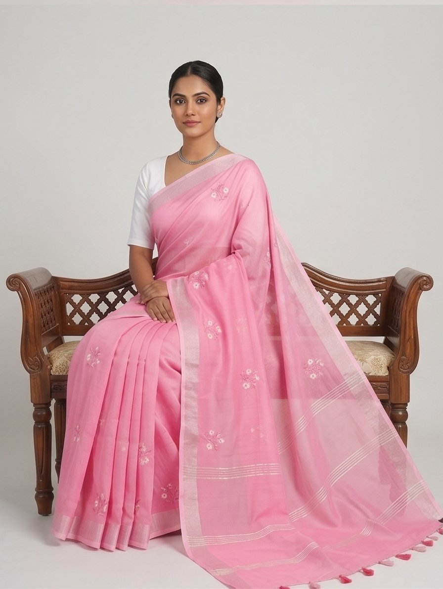 EMBROIDERY ON LINEN SAREE - View 12