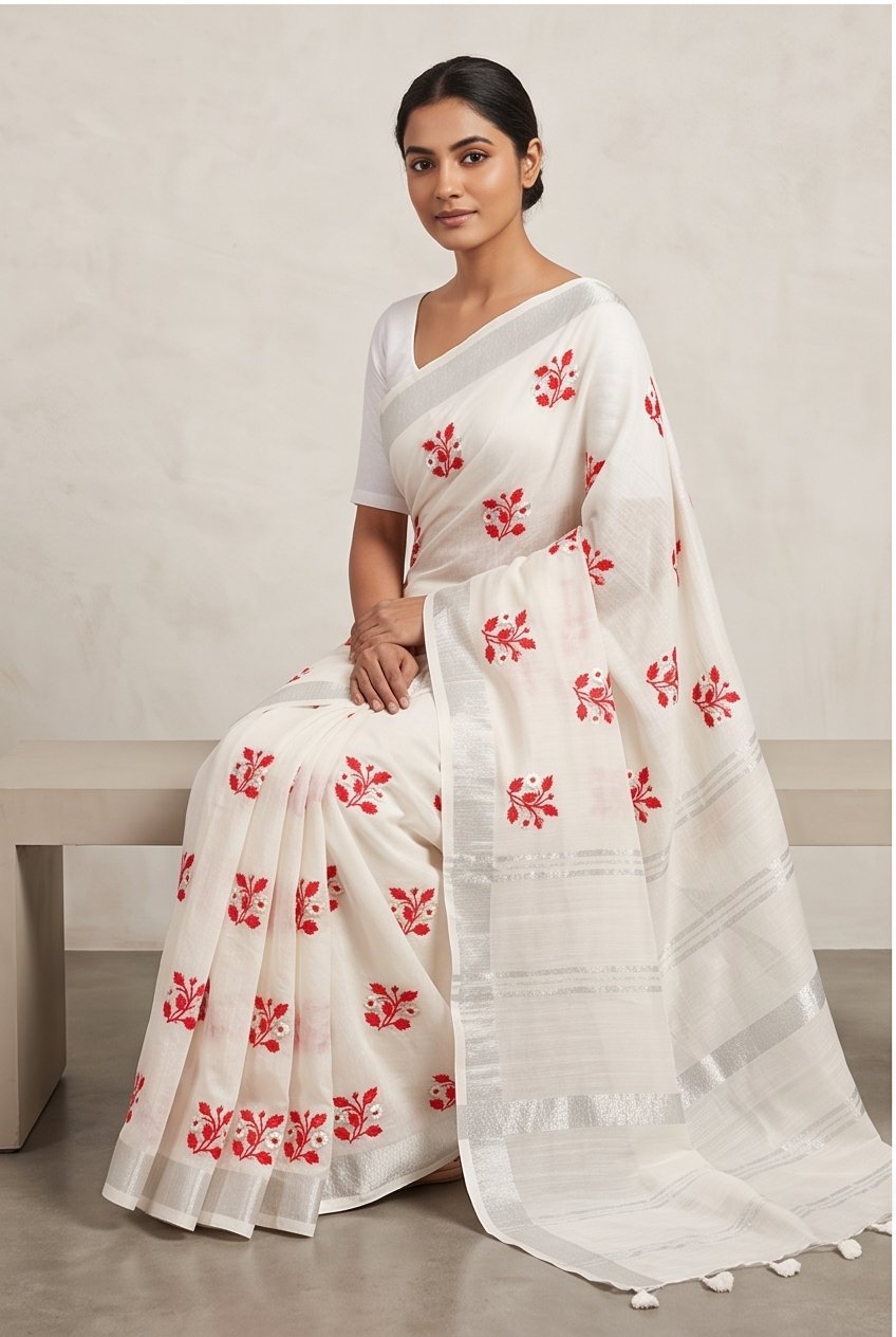 EMBROIDERY ON LINEN SAREE - View 14