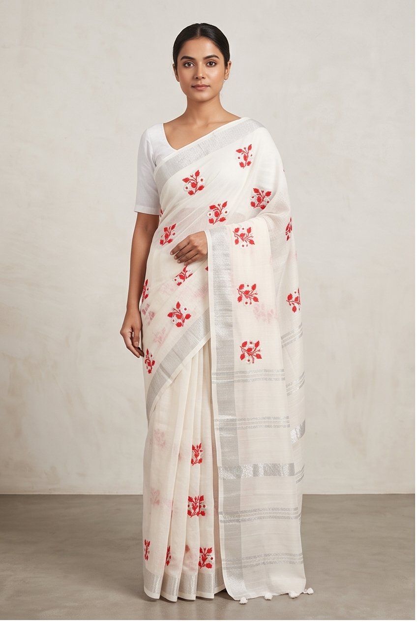 EMBROIDERY ON LINEN SAREE - View 15