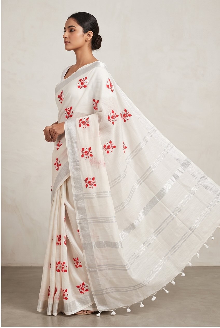 EMBROIDERY ON LINEN SAREE - View 16